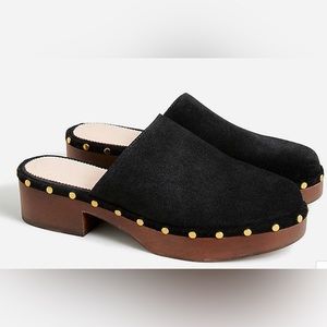 J. Crew Black Suede Mules with Gold Studs